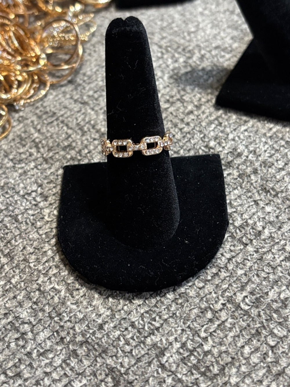 Gold Link Chain Ring with Clear Stones - Women Jewelry size 8